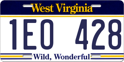 WV license plate 1EO428