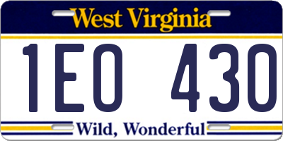 WV license plate 1EO430
