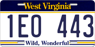 WV license plate 1EO443