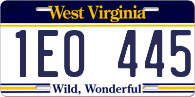 WV license plate 1EO445