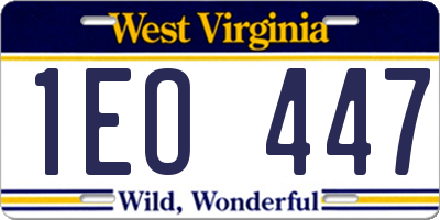 WV license plate 1EO447