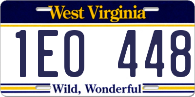 WV license plate 1EO448