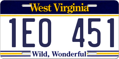WV license plate 1EO451