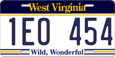 WV license plate 1EO454