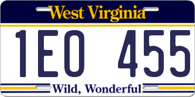 WV license plate 1EO455
