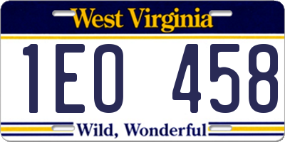 WV license plate 1EO458
