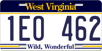 WV license plate 1EO462