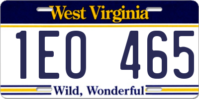 WV license plate 1EO465