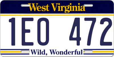 WV license plate 1EO472