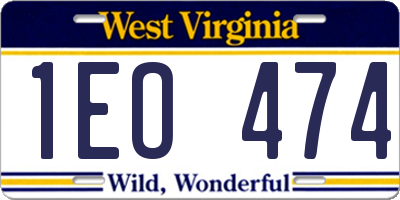 WV license plate 1EO474