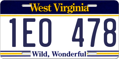 WV license plate 1EO478