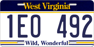 WV license plate 1EO492