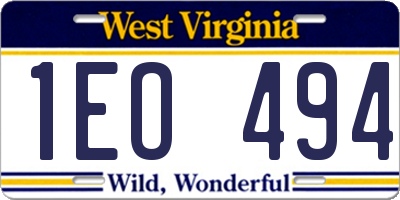 WV license plate 1EO494