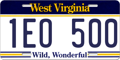 WV license plate 1EO500