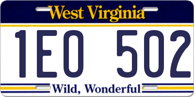 WV license plate 1EO502