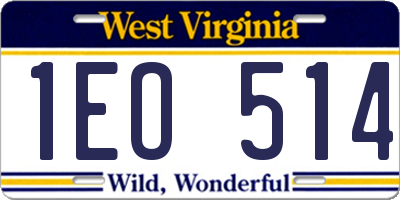 WV license plate 1EO514