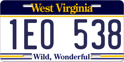 WV license plate 1EO538