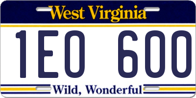 WV license plate 1EO600