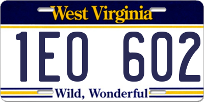 WV license plate 1EO602