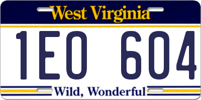 WV license plate 1EO604
