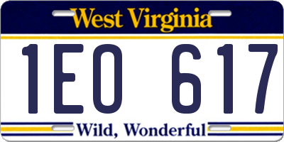 WV license plate 1EO617