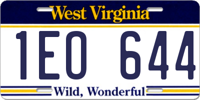 WV license plate 1EO644