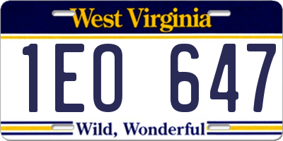 WV license plate 1EO647