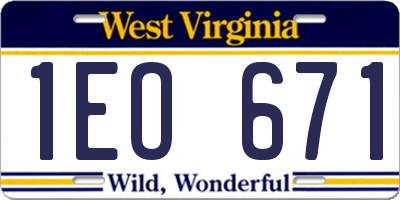 WV license plate 1EO671