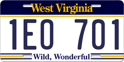 WV license plate 1EO701