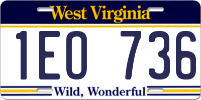 WV license plate 1EO736