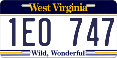 WV license plate 1EO747