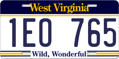 WV license plate 1EO765