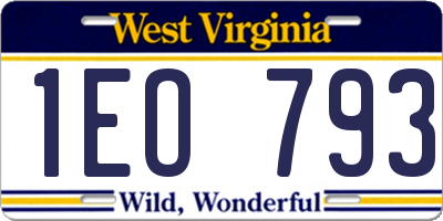 WV license plate 1EO793