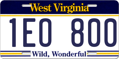 WV license plate 1EO800