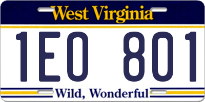 WV license plate 1EO801