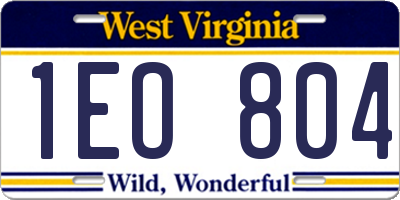 WV license plate 1EO804