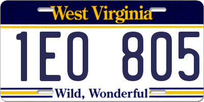 WV license plate 1EO805