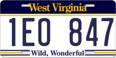 WV license plate 1EO847