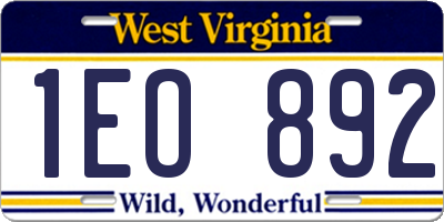 WV license plate 1EO892