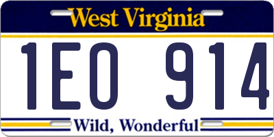 WV license plate 1EO914