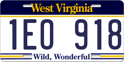 WV license plate 1EO918