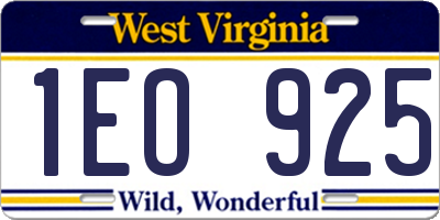 WV license plate 1EO925