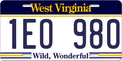 WV license plate 1EO980