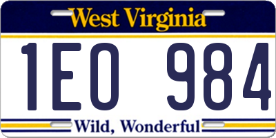 WV license plate 1EO984