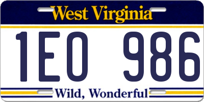WV license plate 1EO986