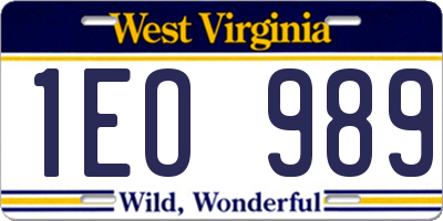 WV license plate 1EO989