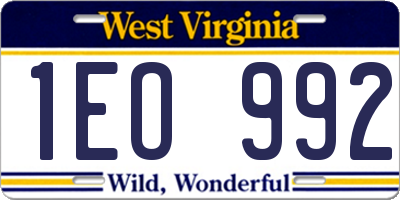 WV license plate 1EO992