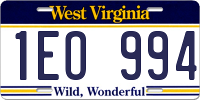 WV license plate 1EO994