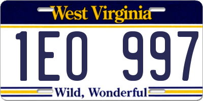 WV license plate 1EO997