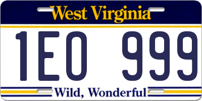 WV license plate 1EO999